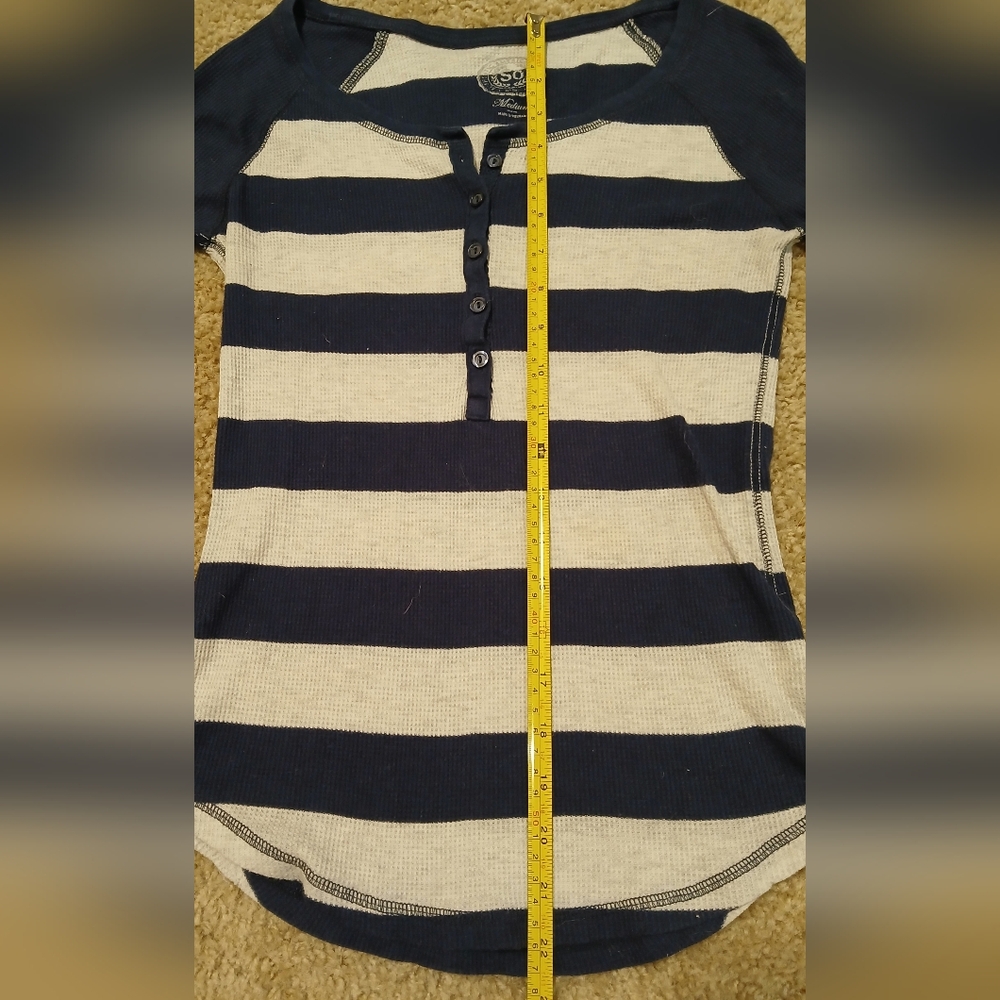 SO Navy Blue Striped Waffle Long Sleeved Shirt - Picture 10 of 13